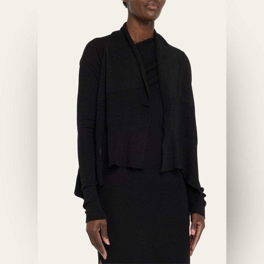 Rick Owens Short Wrap 100% Virgin Wool Cardigan Black Size Small Made in Italy